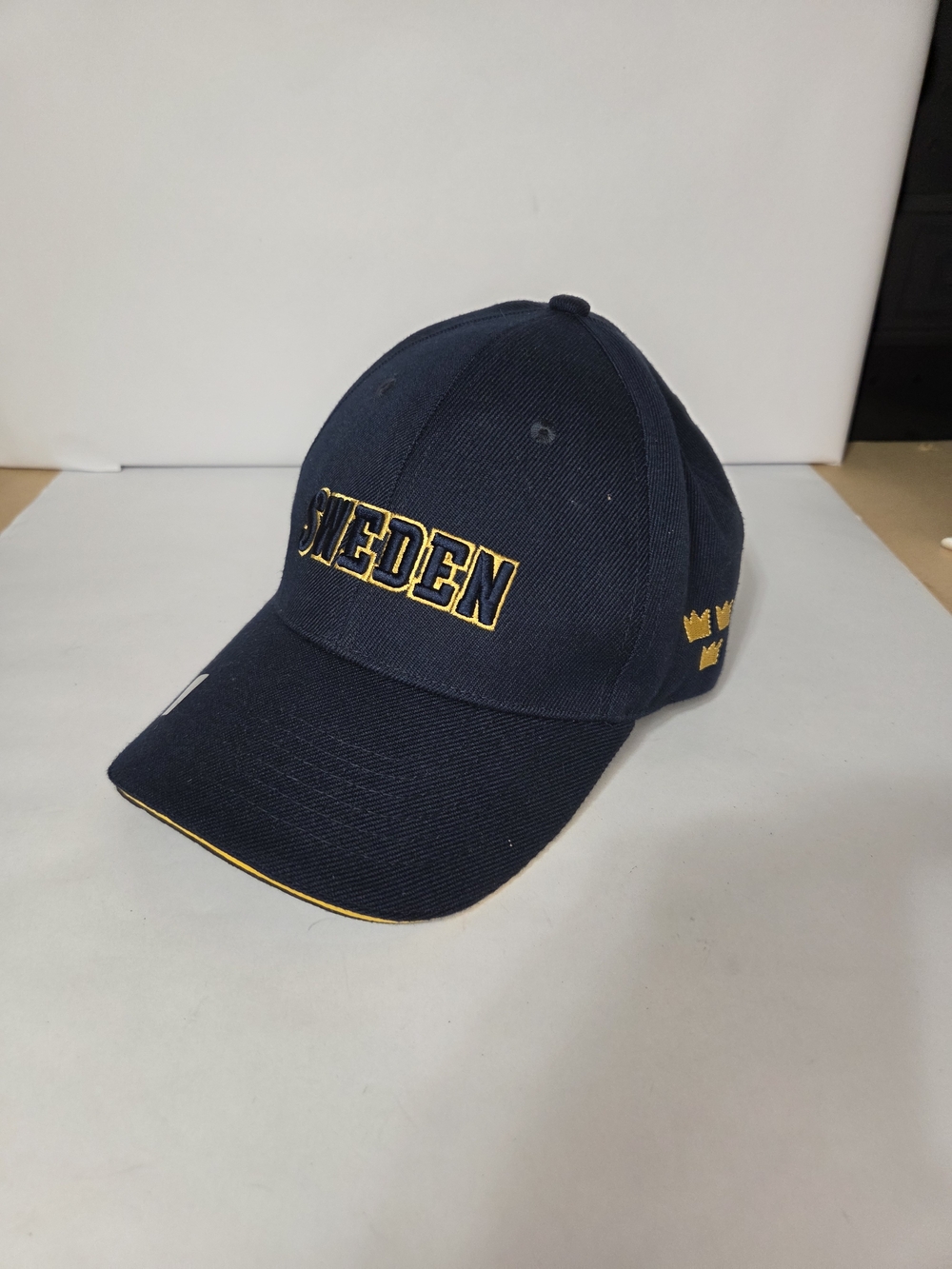 Sweden Embroidered Hat Nordic Souvenir Adjustable Cap Navy Blue Yellow Crow